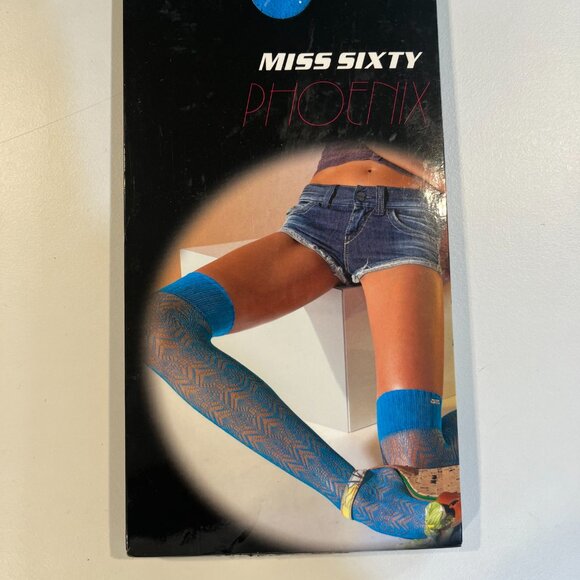 Y2K deadstock Miss Sixty thigh high turquoise nylons - Picture 6 of 6